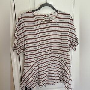 Lucky Brand NWT White Short-Sleeve Blouse with Orange Stripes Women’s medium